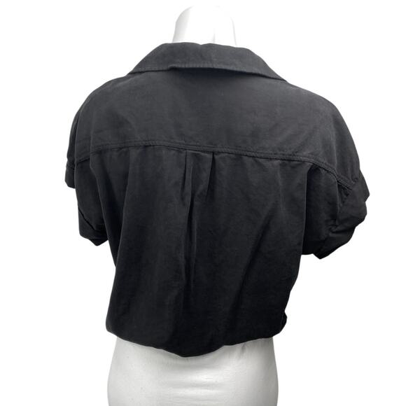 Cloth & Stone Black Collared Short Sleeve Button Down Crop Blouse Shirt Top Sz S - Picture 2 of 3